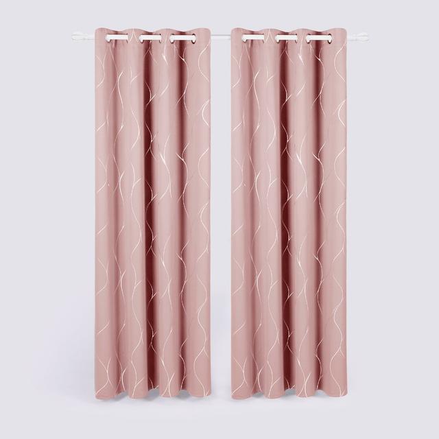 Seligman Wave Foil Printed Room Darkening Thermal Curtains (Set of 2) Metro Lane Panel Size: Width 117 x Drop 229 cm, Colour: Pink on Productcaster.