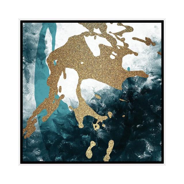 Teal Gold Splash II by Kimberly Allen - Painting on Canvas Canora Grey Size: 66.04cm H x 66.04cm W x 3.81cm D, Frame Option: White Floater Frame on Productcaster.