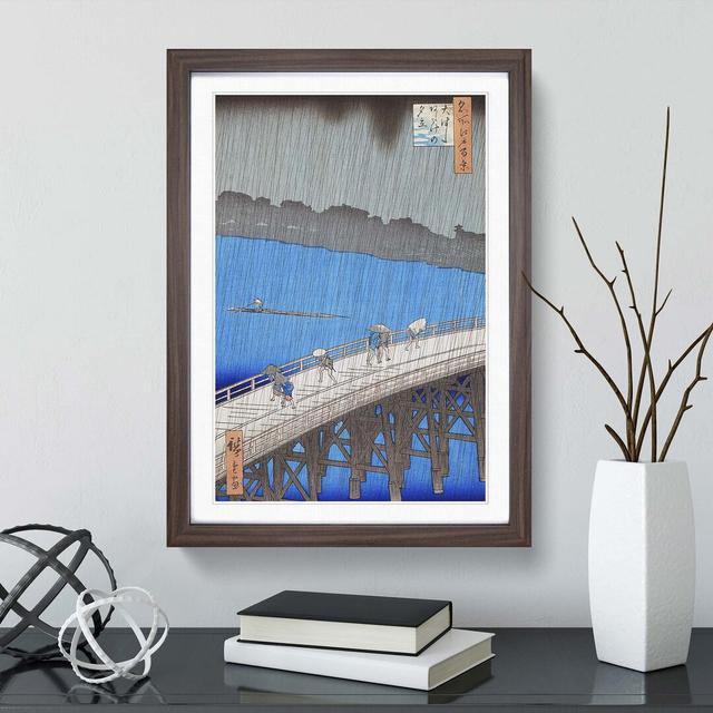 Downpour at Ohashi Bridge by Utagawa Hiroshige - Picture Frame Painting Print East Urban Home Size: 65cm H x 48cm W x 2cm D, Frame Option: Walnut Fram on Productcaster.