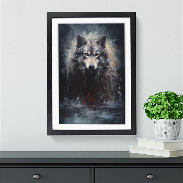 XYZ-FRM-V1223-1690 Wolf Contemporary No.3 - Single Picture Frame Print on Wood Big Box Art Size: 46cm H x 34cm W x 2cm D, Frame Colour: Black on Productcaster.