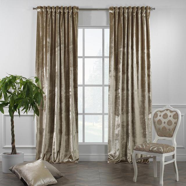 Extra Long & Extra Wide Shiny Velvet Curtain Panel (customized) Lilijan Home & Curtain Panel Size: 140cm Width x 245cm Drop, Curtain Colour: Beige on Productcaster.