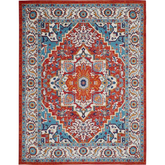 Perrins Red/Ivory Rug Blue Elephant Rug Size: Rectangle 244 x 305cm on Productcaster.