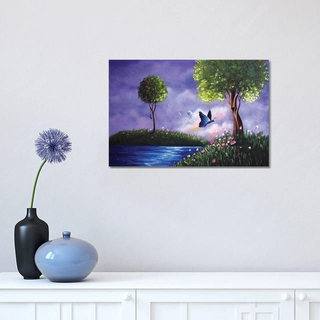 Butterfly Lake by Moonlight Art Parlour - Graphic Art Print on Canvas Latitude Run Size: 30.48cm H x 45.72cm W x 1.91cm D, Format: Wrapped Canvas on Productcaster.