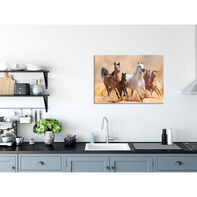 Western Horses With Foals - No Frame Print on Glass Gracie Oaks Size: 70cm H x 100cm W x 0.4cm D on Productcaster.