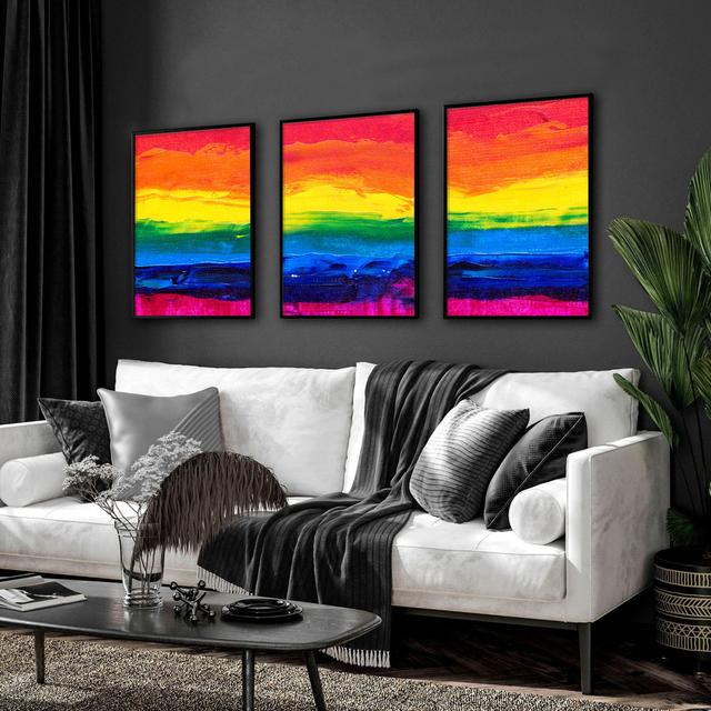 Pride Brush Strokes Framed Print Set Ivy Bronx Format: Black Framed, Size: 84.1cm H x 178.2cm W x 10cm D on Productcaster.