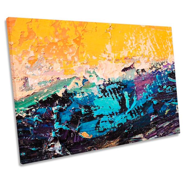 Orange Abstract Blue Design CANVAS WALL ARTWORK Print Art Ivy Bronx Size: 81.3cm H x 121.9cm W x 4cm D on Productcaster.