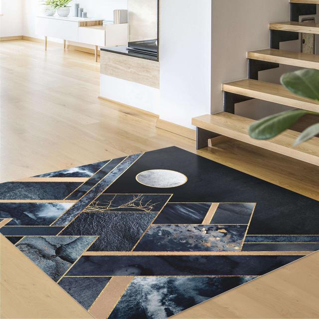 Aarryn Moon and Mountains Blue/Gold Indoor/Outdoor Rug Canora Grey Rug Size: Square 60cm on Productcaster.