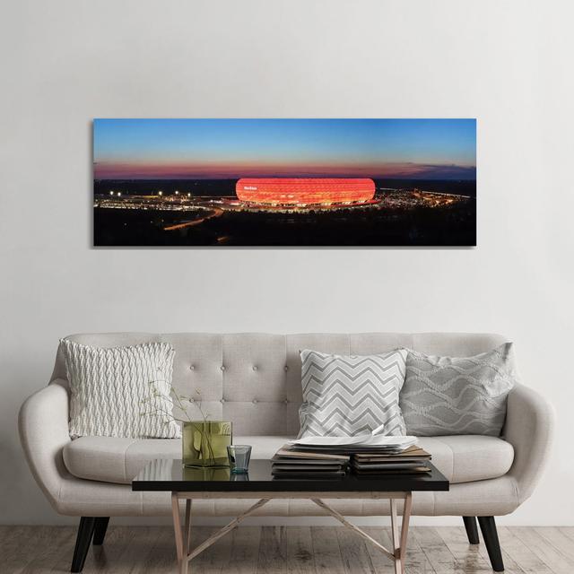 Soccer Stadium Lit Up At Dusk 2, Allianz Arena, Munich, Bavaria, Germany by Panoramic Images - Wrapped Canvas Panoramic Print Latitude Run Size: 60.96 on Productcaster.