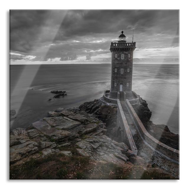 Lighthouse at Sunset - Unframed Graphic Art on Glass Longshore Tides Size: 80cm H x 80cm W x 0.4cm D on Productcaster.