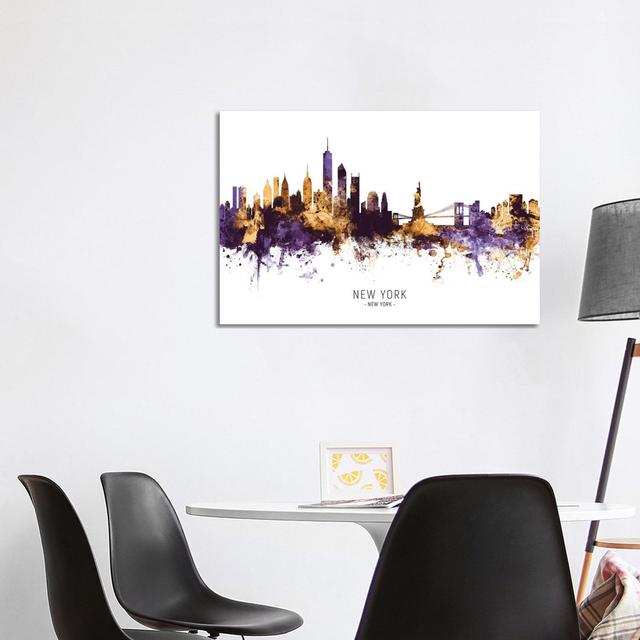 New York Skyline Purple Gold by Michael Tompsett - Wrapped Canvas Graphic Art Metro Lane Size: 66.04cm H x 101.6cm W x 3.81cm D on Productcaster.