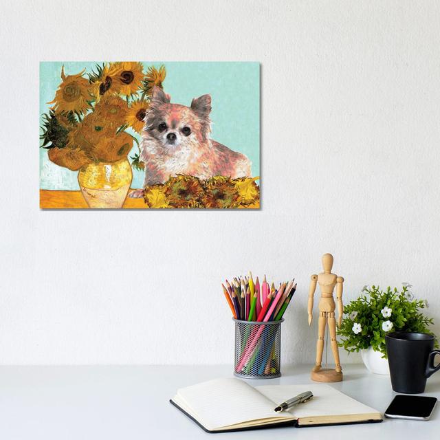 Long Haired Chihuahua Sunflowers - Wrapped Canvas Graphic Art Brambly Cottage Size: 20.32cm H x 30.48cm W on Productcaster.