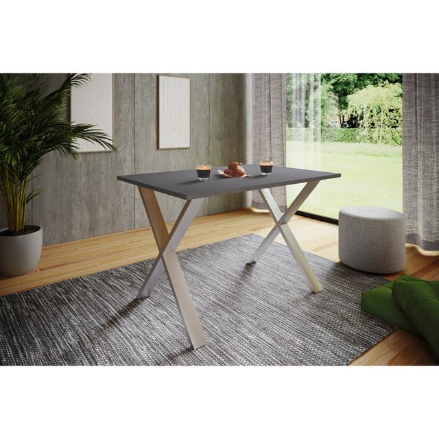 Latitude Run "Xona" dining table with X-shaped legs Latitude Run Size: 76 cm H x 140 cm W x 80 cm D, Table Top Colour: Black, Table Base Colour: Brown on Productcaster.