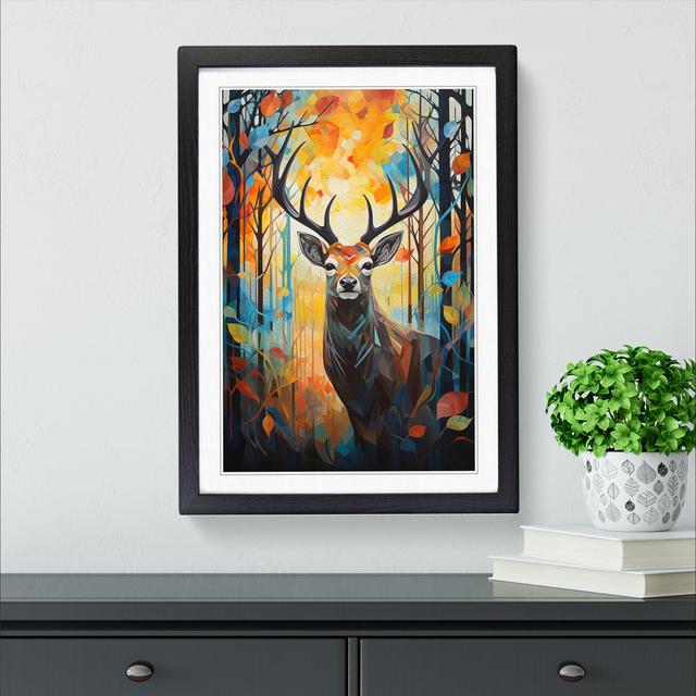 Stag In A Forest Constructivism - Single Picture Frame Print on Wood Alpen Home Size: 34cm H x 25cm W x 2cm D, Frame Colour: Black on Productcaster.