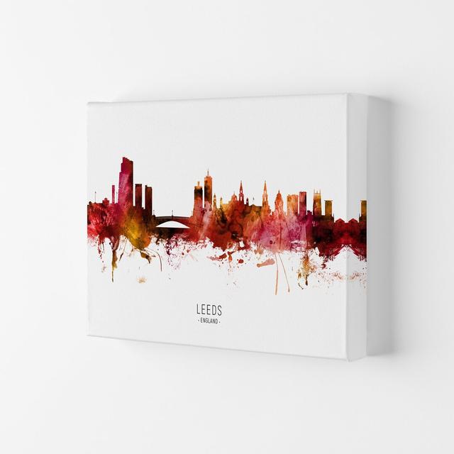 Leeds England Skyline Red City Name by Michael Tompsett - Print Ebern Designs Size: 21cm H x 29.7cm W x 4cm D, Format: Wrapped Canvas on Productcaster.