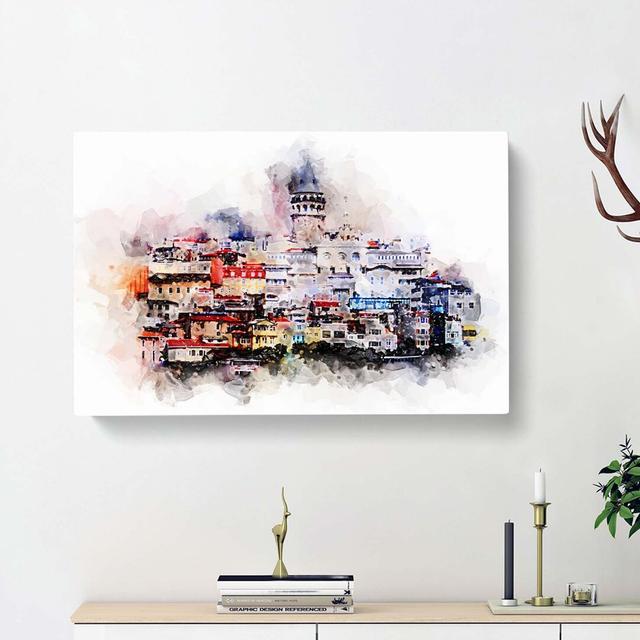 Galata Tower in Istanbul Turkey in Abstract - Wrapped Canvas Painting Print East Urban Home Size: 35cm H x 50cm W x 3cm D on Productcaster.