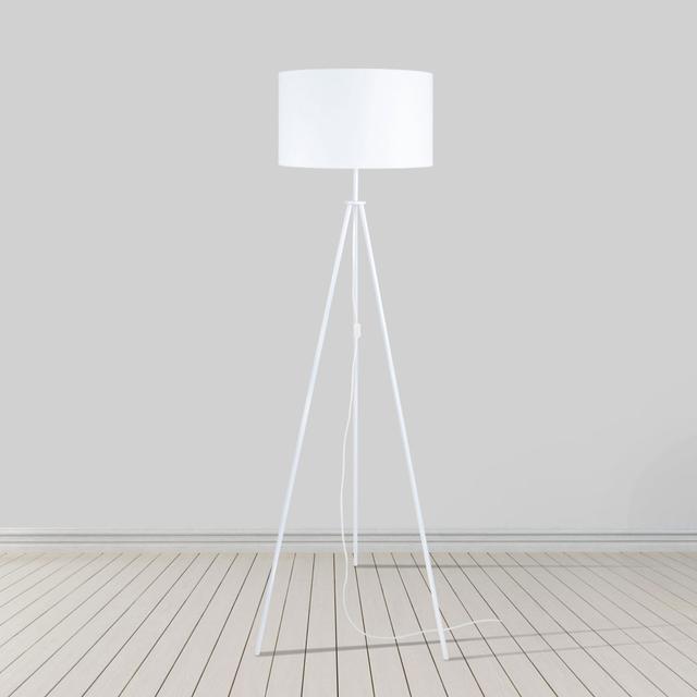 Giorgio 148cm Tripod Floor Lamp Ebern Designs Base Finish: White, Shade Colour: White on Productcaster.