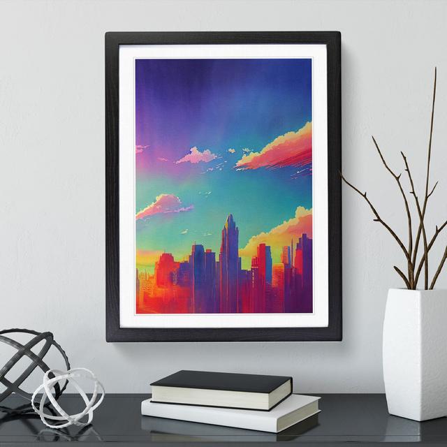 City Skyline Watercolour No.3 - Painting 17 Stories Format: Black Framed, Size: 66cm H x 48cm W x 2cm D, Matte Colour: White on Productcaster.