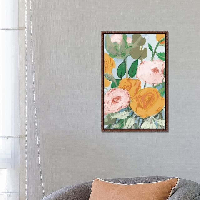 Summer Roses by Robin Maria - Painting on Canvas Rosalind Wheeler Size: 66.04cm H x 45.72cm W x 3.81cm D, Format: Brown Floater Frame on Productcaster.