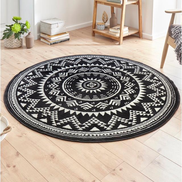 Teppich Valencia Rund - Runder Mandala-Teppich für Esszimmer, Wohnzimmer, Flur - Schwarz Creme Hanse Home Teppichgröße: Rund 140 cm on Productcaster.