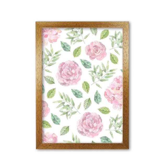 Pink Floral Repeat Pattern - Print East Urban Home Size: 30 cm H x 21 cm W x 5 cm D, Format: Honey Oak Frame on Productcaster.