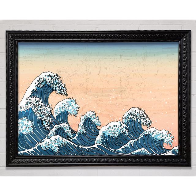 Japanese Waves In The Sunset Framed Print Highland Dunes Size: 59.7cm H x 84.1cm W on Productcaster.