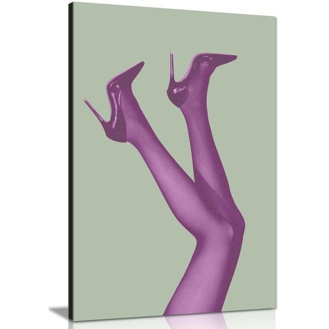 Panther Print Fine Art Prints Purple Legs In Heels & Green Background Artistic Framed Canvas Prints, Pictures For Home Walls, Bedroom, Living Room & B on Productcaster.