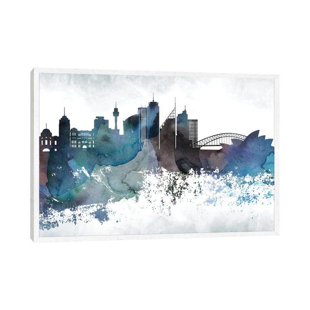 Sydney Bluish Skylines Ivy Bronx Size: 45.72cm H x 66.04cm W x 3.81cm D, Format: White Framed Canvas on Productcaster.