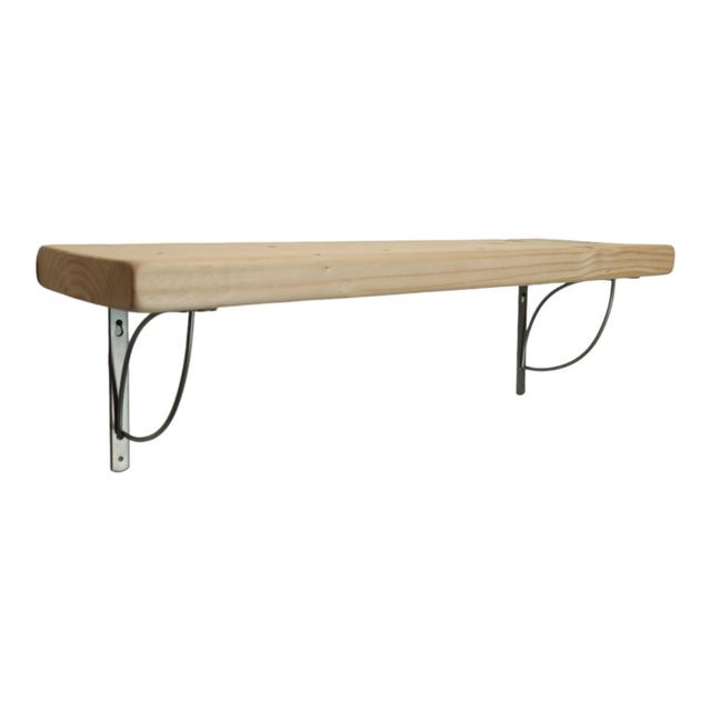 Solid Wood Handmade Rustical Shelf Unprimed 225mm 9 inch with Silver Metal Bracket TRAMP Alpen Home Size: 24cm H x 210cm W x 22.5cm D on Productcaster.