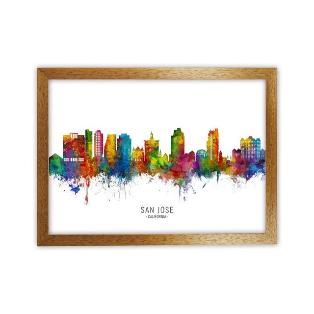 San Jose California Skyline by Michael Tompsett - Graphic Art Print Latitude Run Size: 34cm H x 46cm W x 3cm D, Format: Brown Framed on Productcaster.