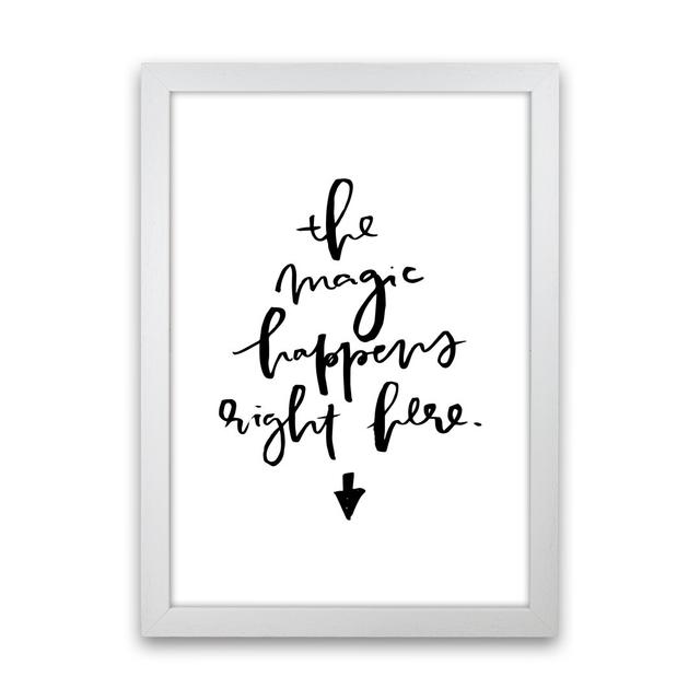 The Magic Happens Right Here by Planeta444 - Typography Print on Paper Happy Larry Frame Option: White Framed, Size: 88cm H x 64cm W x 3cm D on Productcaster.