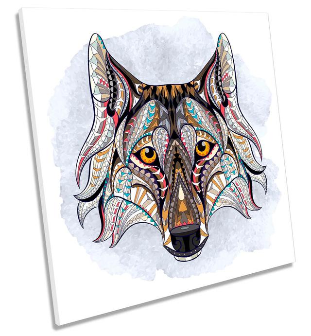 Wolf Face Tribal - Wrapped Canvas Print Ebern Designs Size: 91.4cm H x 91.4cm W x 4cm D on Productcaster.