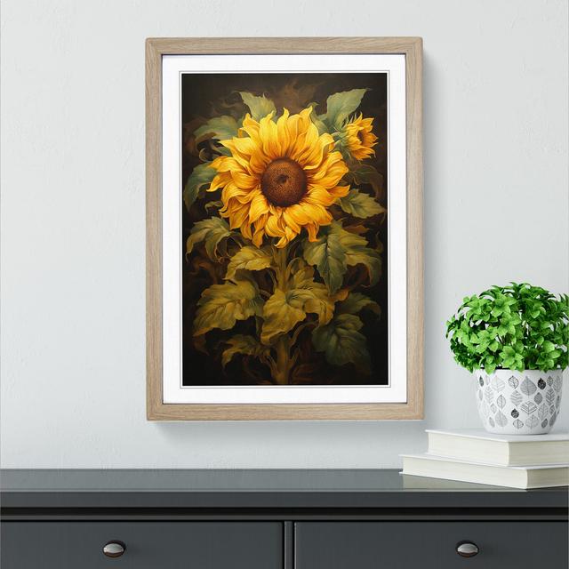 XYZ-FRM-V1223-1596 Sunflower Classicism - Single Picture Frame Print on Wood Big Box Art Size: 46cm H x 34cm W x 2cm D, Frame Colour: Oak on Productcaster.