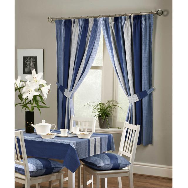 Naiya Polyester Room Darkening Pencil Pleat CURTAINS Pair 17 Stories Curtain Colour: Blue, Panel Size: 229 W x 213 D cm on Productcaster.