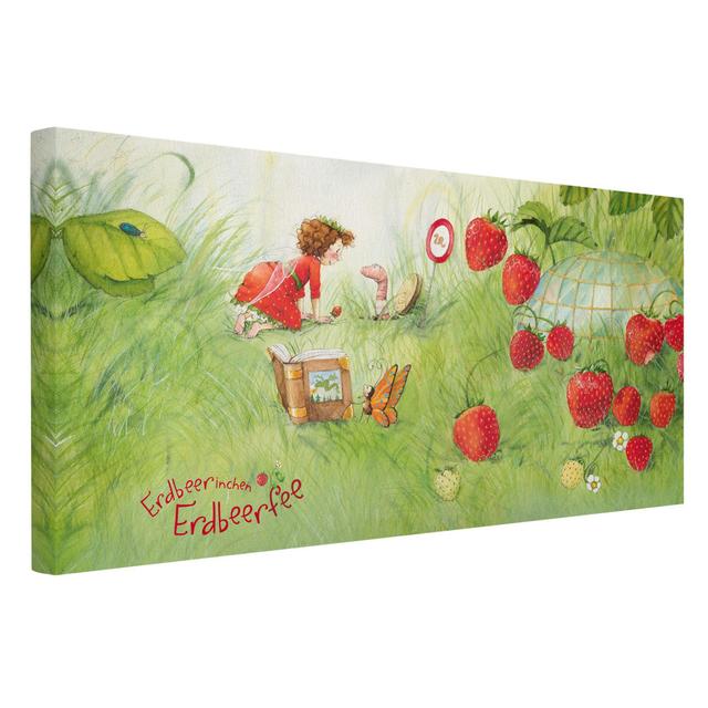 Strawberry Fairy - At Home with Worms by Kein Künstler Painting Bilderwelten Size: 30cm H x 60cm W, Format: Canvas 260g/m² on Productcaster.