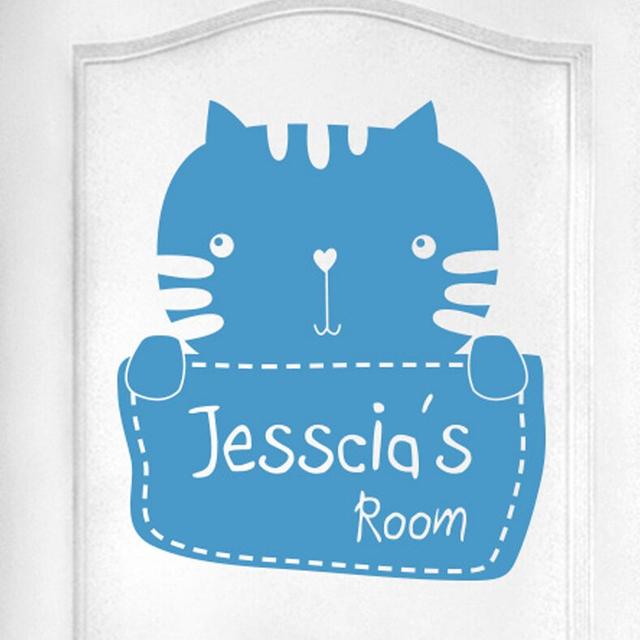 Personalised Kitty Rabbit Kids Door Room Wall Sticker Maturi Colour: Blue, Customize: Yes on Productcaster.