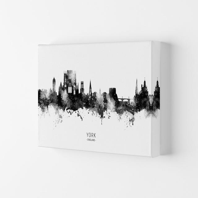 York England Skyline Black White City Name by Michael Tompsett - Print Latitude Run Size: 59.4cm H x 84cm W x 4cm D, Format: Wrapped Canvas on Productcaster.