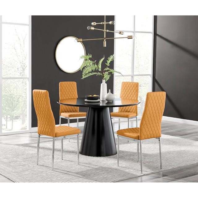 Tierra 4 - Person Dining Set Canora Grey Colour (Chair): Mustard/Chrome, Colour (Table): Black on Productcaster.