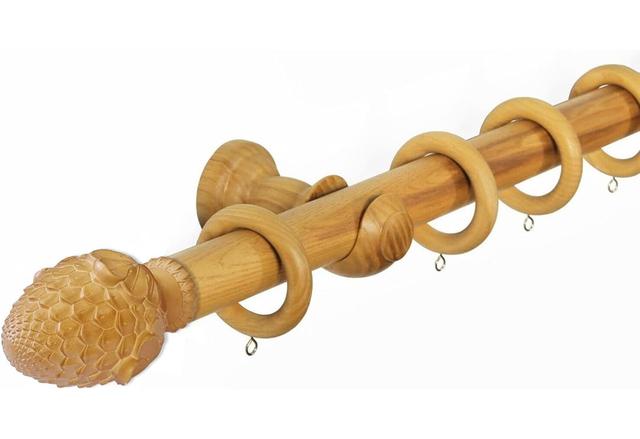 Caldwell 33 mm Fixed Length Premium Quality Wooden Curtain Poles With Rubber Wooden Finials Fleur De Lis Living Finish: Honey Oak, Size: 120cm H x 3.3 on Productcaster.