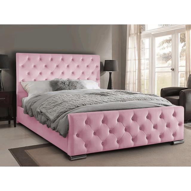 Carlos Upholstered Bed Frame Mercer41 Colour: Pink, Size: Double (4'6) on Productcaster.