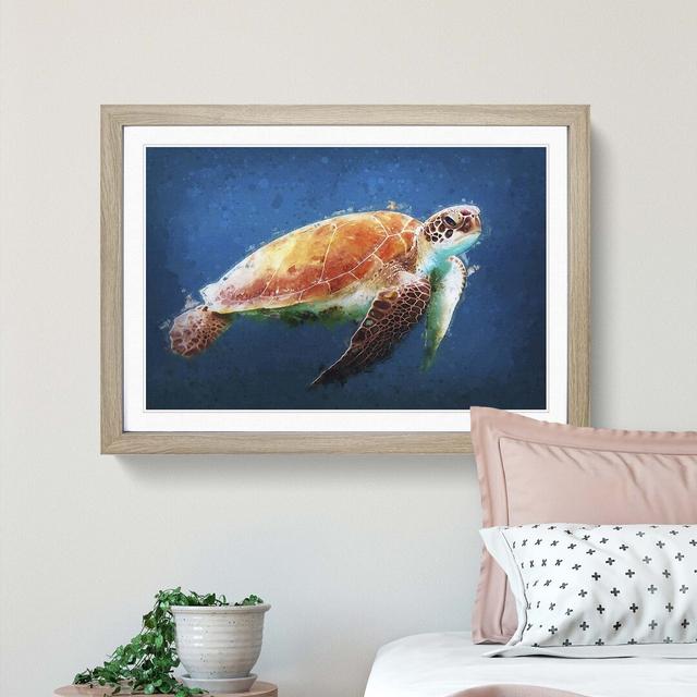 Sea Turtle in the Blue Ocean in Abstract - Picture Frame Painting Print East Urban Home Size: 60cm H x 91cm W x 2cm D, Frame Option: Oak on Productcaster.