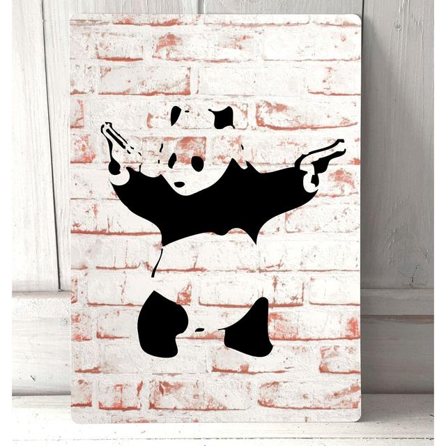 'Banksy Panda Gangster' - Unframed Drawing Print on Metal Happy Larry on Productcaster.