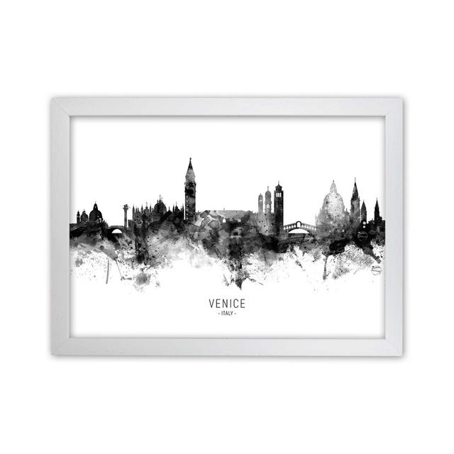 Venice Italy Skyline Black White City Name by Michael Tompsett - Graphic Art Print Latitude Run Format: White Framed, Size: 34cm H x 46cm W x 3cm D on Productcaster.