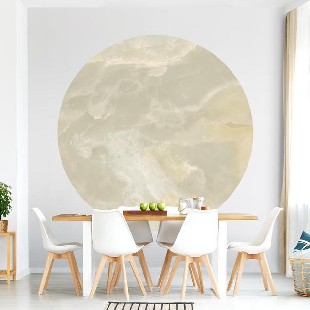 Round wallpaper self-adhesive - onyx marble cream Ivy Bronx Size: 200cm L x 200cm W on Productcaster.