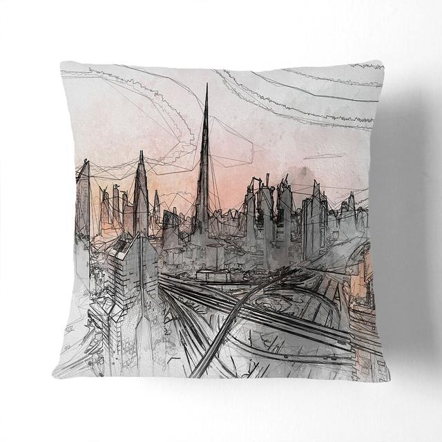 Burj Khalifa Dubai Skyline in Abstract Cushion with Filling East Urban Home Size: 55cm H x 55cm W x 20cm D, Backing Colour: Stone on Productcaster.