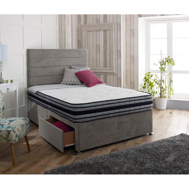 Kristine Divan Bed Set Fairmont Park Size: Small Double (4'), Colour: Silver, Storage Type: 4 Drawers on Productcaster.