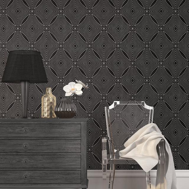 Robbin 10m x 53cm Textured Metallic Finish Non-pasted Wallpaper Roll Corrigan Studio Colour: Black/ Silver on Productcaster.