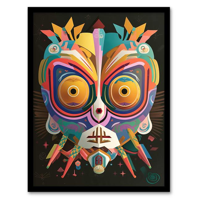 Noh Theatre Mask Painting Forest Deity Role Intricate Framed Art Print 12x16 Happy Larry on Productcaster.