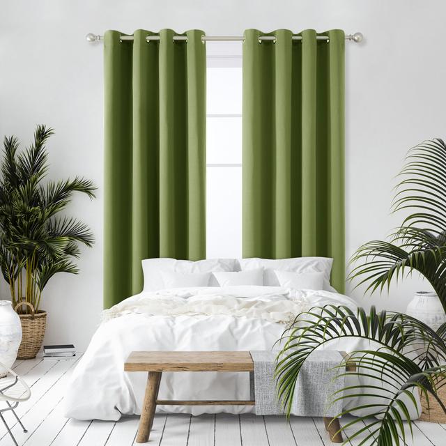 Quannisha Polyester Blackout Grommet / Eyelet Curtain Pair 17 Stories Panel Size: 46cm Width x 229cm Drop, Curtain Colour: Green on Productcaster.