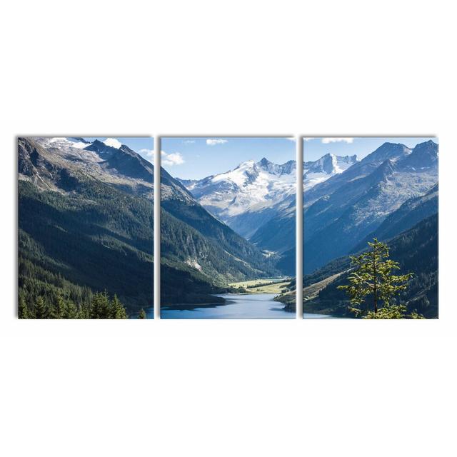 Mountain Lake in Blue - 3 Piece Photographic Print on Canvas East Urban Home Size: 80cm H x 180cm W on Productcaster.