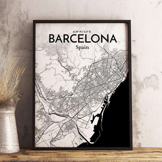 Barcelona City Map - Unframed Graphic Art Print on Paper East Urban Home Size: 97.7 cm H x 50 cm W x 0.1 cm D on Productcaster.